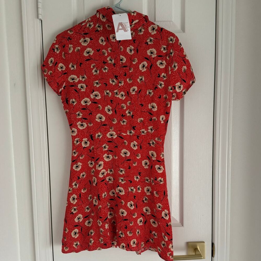 NWT Olivaceous Red Rayon Floral Print Button Front Mini Dress Women's Small - Picture 2 of 10